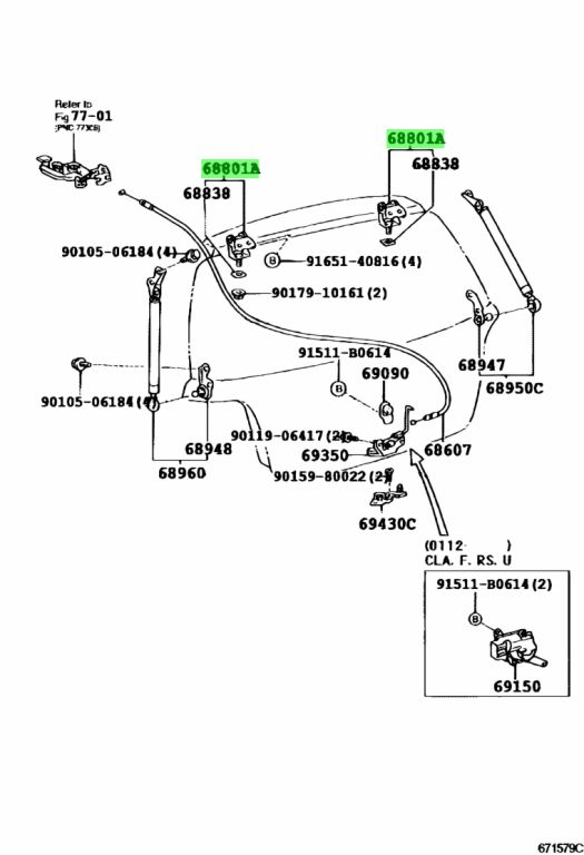Diagrama de Uso - BISAGRA DE LA PUERTA POSTERIOR TOYOTA 6880152010