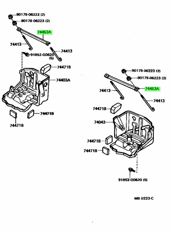 Diagrama de Uso - BARRA DE LA PLACA DE AJUSTE DE LA BATERI TOYOTA 7445360060