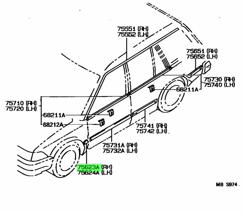 Diagrama de Uso - MOLDURA EXTERIOR DEL GUARDABARROS FRONTA TOYOTA 7562312490