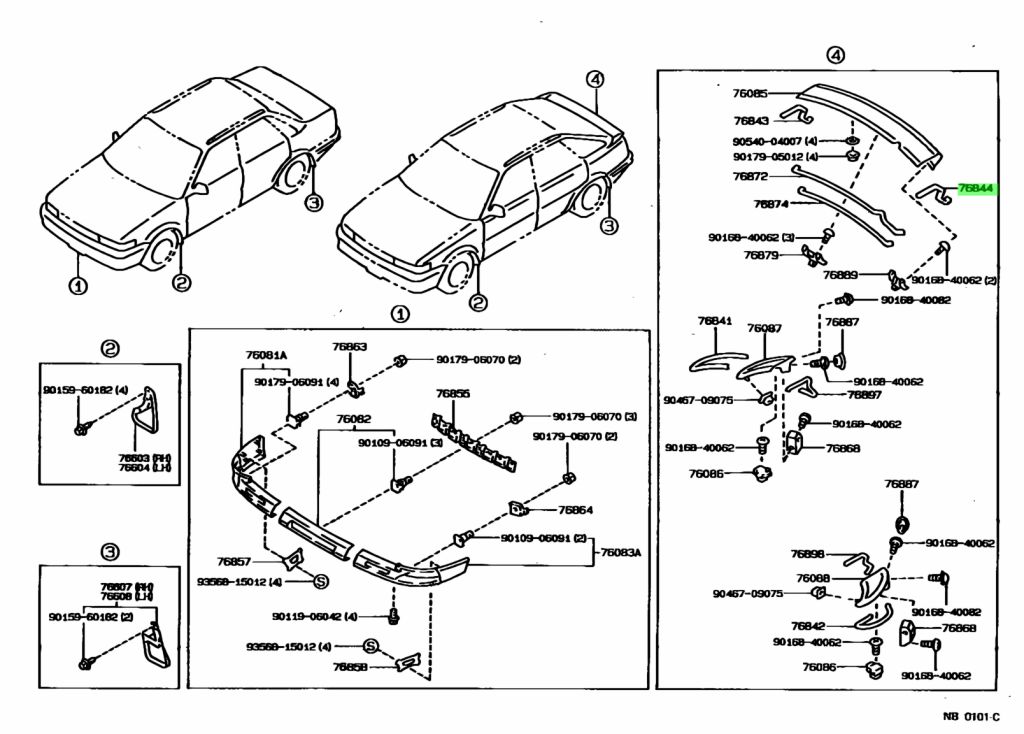 Diagrama de Uso - PROTECTOR, DEFLECTOR AERODINAMICO, LAT. TOYOTA 7684412010