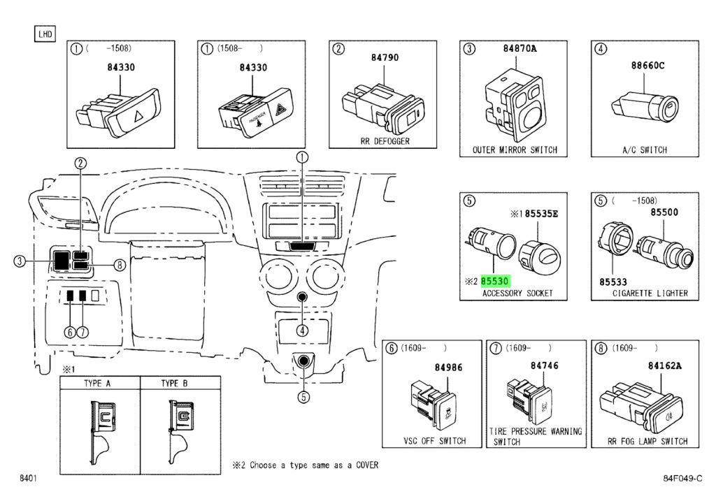 Diagrama de Uso - RECEPTACULO DEL PUNTO AUTOMATICO TOYOTA 8553033020
