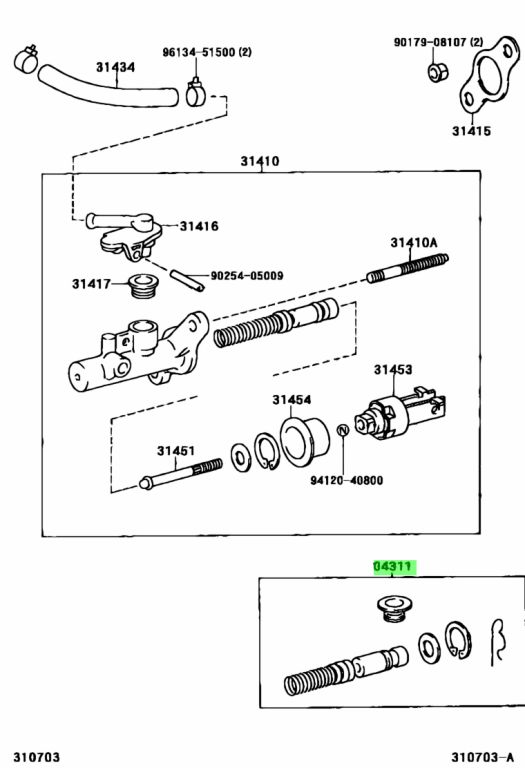 Diagrama de Uso - JUEGO DE CILINDRO PRINCIPAL DEL EMBRAGUE TOYOTA 0431112110