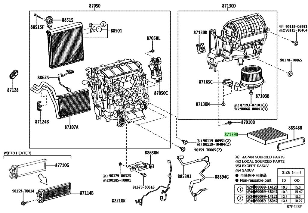 Diagrama de Uso - ELEMENTO DE AIRE TOYOTA 871390K080