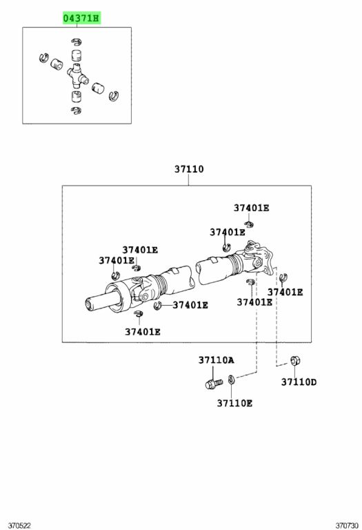 Diagrama de Uso - JUEGO DE CRUCETA DEL EJE DE IMPULSION TRASERO TOYOTA 0437160100