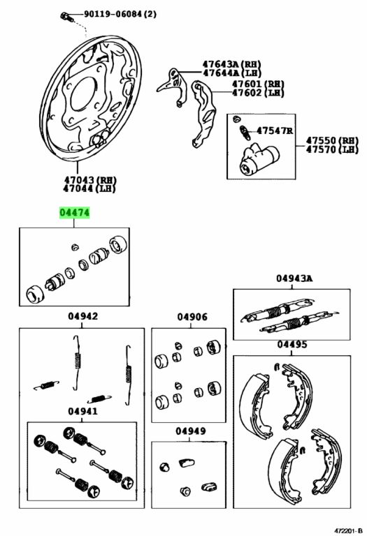 Diagrama de Uso - JUEGO DE CILINDRO DE RUEDA POSTERIOR TOYOTA 0447452010
