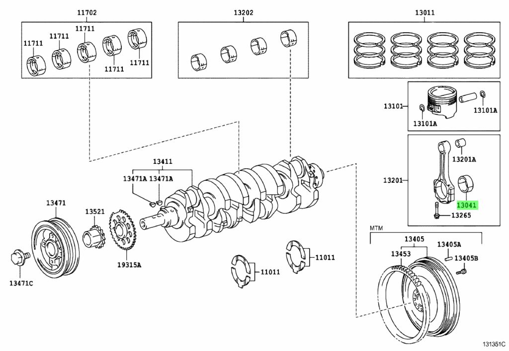 Diagrama de Uso - CONCHAS DE BIELA TOYOTA 130417507004