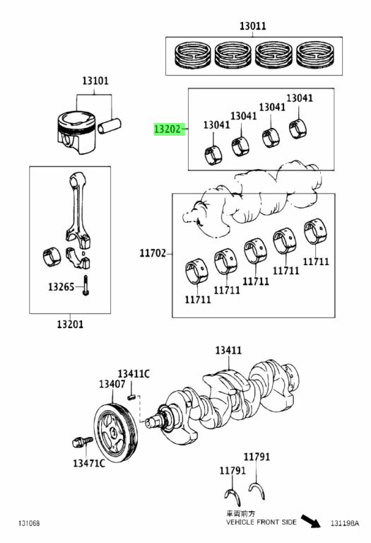 Diagrama de Uso - JUEGO DE COJINETES DE BIELA TOYOTA 1320421033