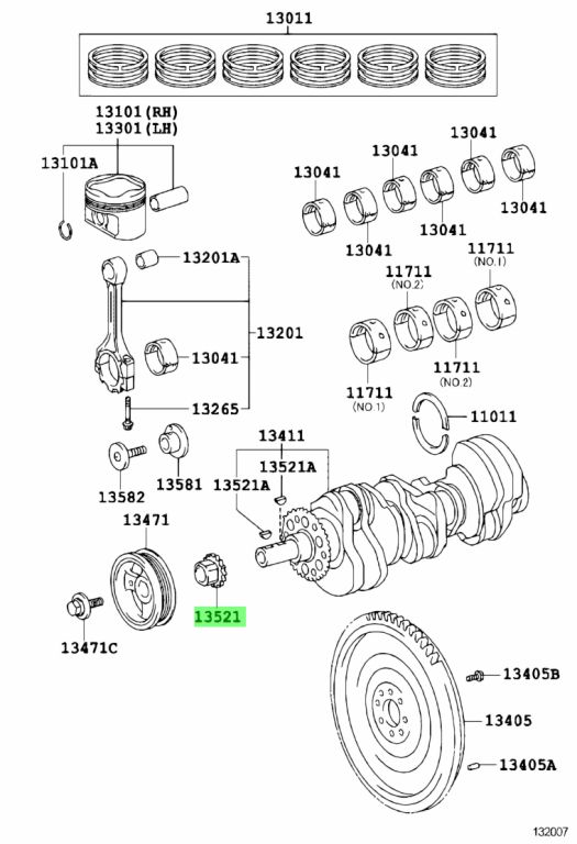 Diagrama de Uso - ENGRANAJE DE LA DISTRIBUCION DEL CIGUENA TOYOTA 1352131060