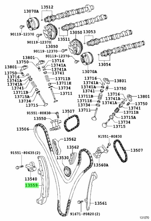 Diagrama de Uso - DESLIZADOR, TENSOR CADENA TOYOTA 1355931030