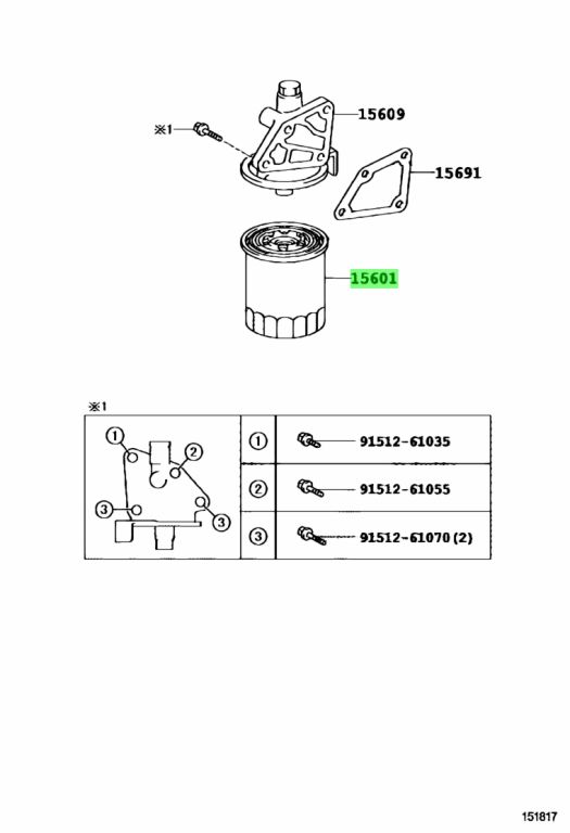 Diagrama de Uso - FILTRO DE ACEITE TOYOTA 15613E0080