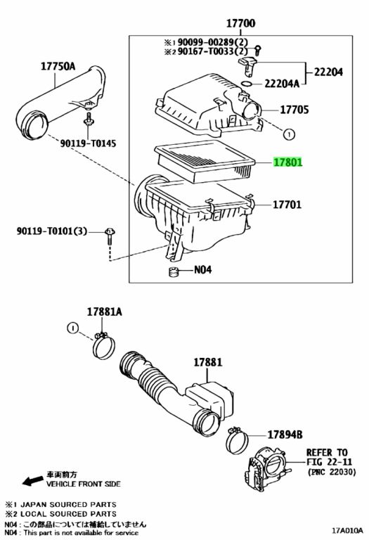 Diagrama de Uso - SUBCONJUNTO ELEMENTO, FILTRO AIRE TOYOTA 178010L040