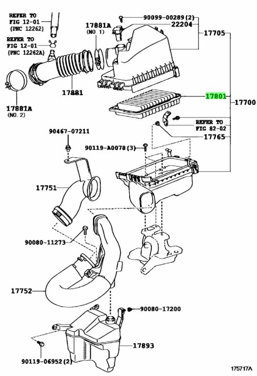 Diagrama de Uso - FILTRO DE AIRE TOYOTA 178010T030