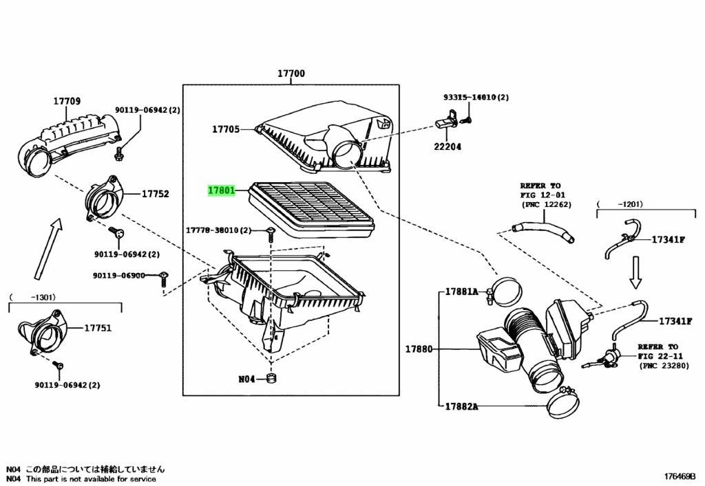 Diagrama de Uso - FILTRO DE AIRE TOYOTA 1780138030