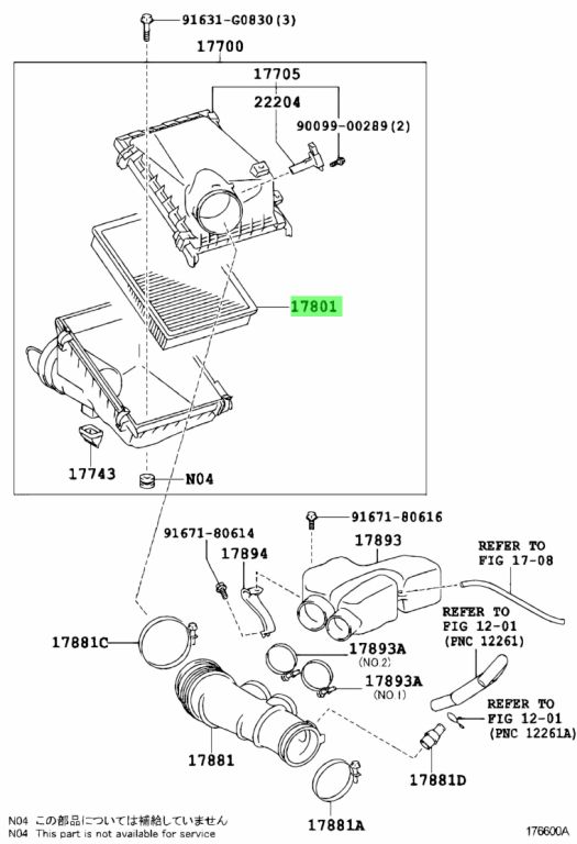 Diagrama de Uso - SUBCONJUNTO ELEMENTO, FILTRO AIRE TOYOTA 1780138051