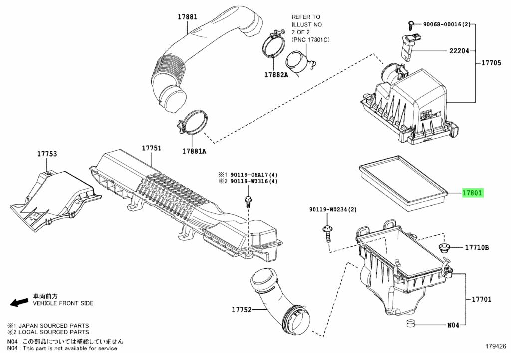 Diagrama de Uso - SUBCONJUNTO ELEMENTO, FILTRO AIRE TOYOTA 1780177050
