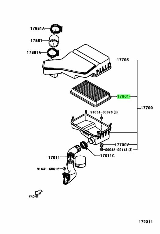 Diagrama de Uso - SUBCONJUNTO ELEMENTO, FILTRO AIRE TOYOTA 1780187402
