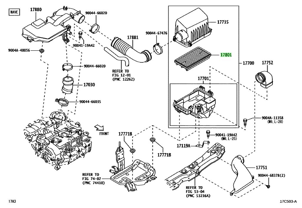 Diagrama de Uso - SUBCONJUNTO ELEMENTO, FILTRO AIRE TOYOTA 17801BZ180