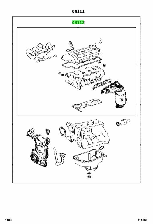 Diagrama de Uso - JUEGO DE EMPAQUETADURA TOYOTA 04112B1480