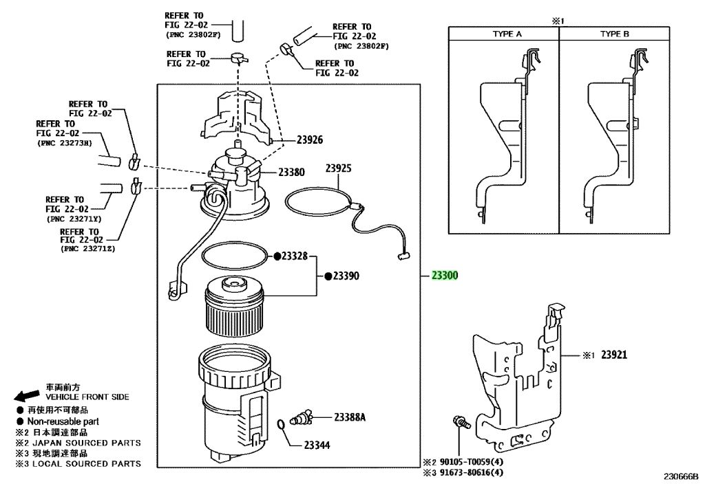 Diagrama de Uso - CONJUNTO FILTRO COMBUSTIBLE TOYOTA 233000L112