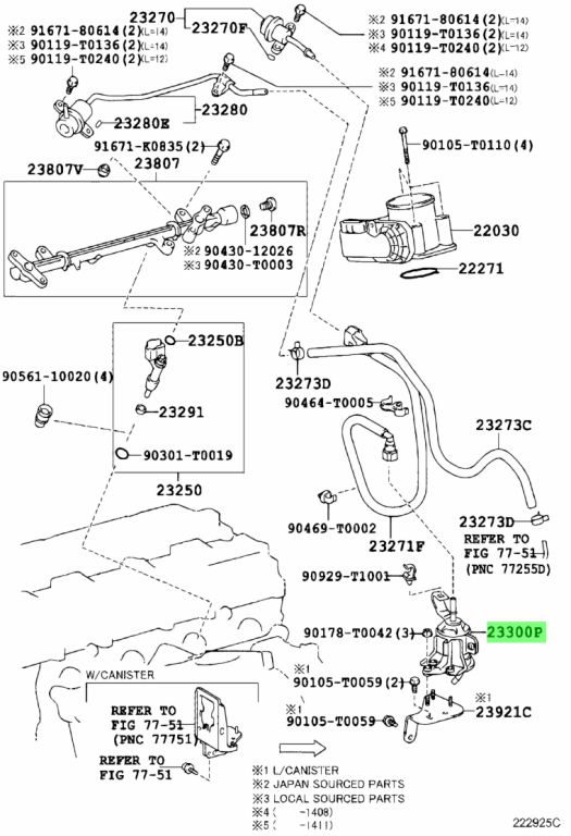 Diagrama de Uso - FILTRO DE LA BOMBA DE COMBUSTIBLE TOYOTA 2330075140