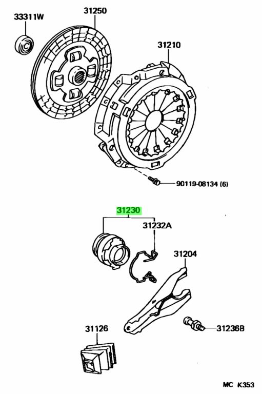 Diagrama de Uso - COJINETE DEL DESEMBRAGUE TOYOTA 3123060170
