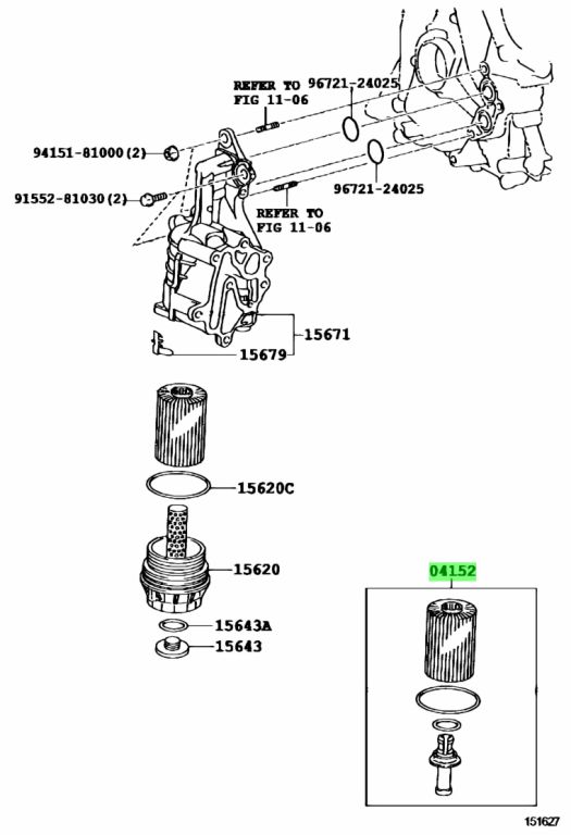 Diagrama de Uso - FILTRO DE ACEITE (KIT ELEMENTO) TOYOTA 0415238020