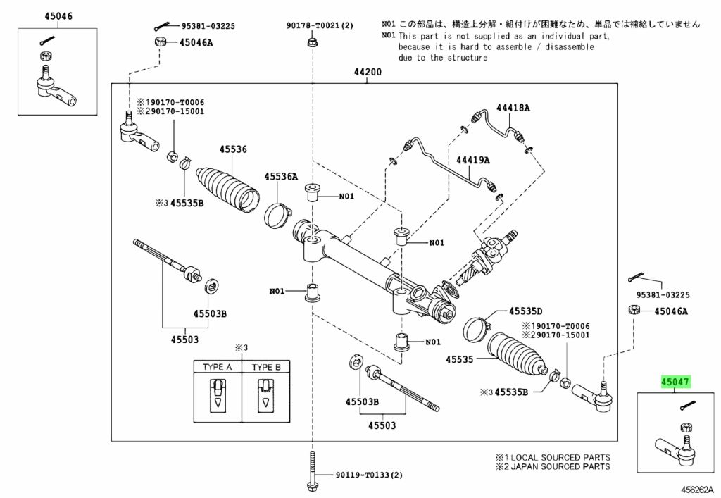 Diagrama de Uso - EXTREMO DE LA BARRA DE DIRECCION TOYOTA 4504609281