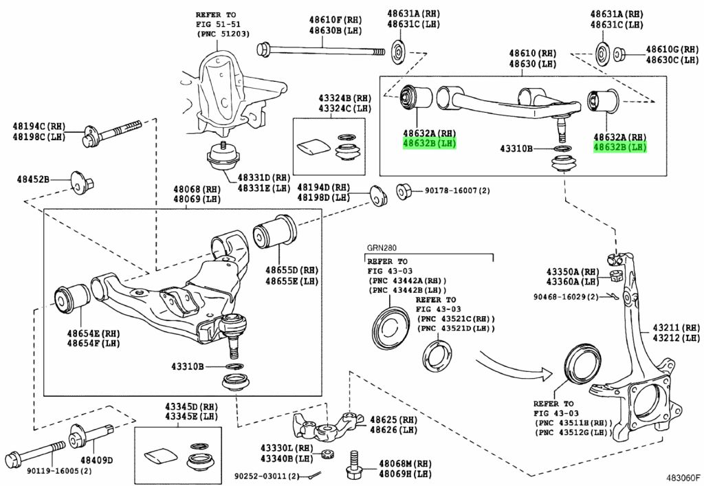 Diagrama de Uso - BUJE, BRAZO SUPERIOR SUSPENSION FRONTAL, TOYOTA 4863260040