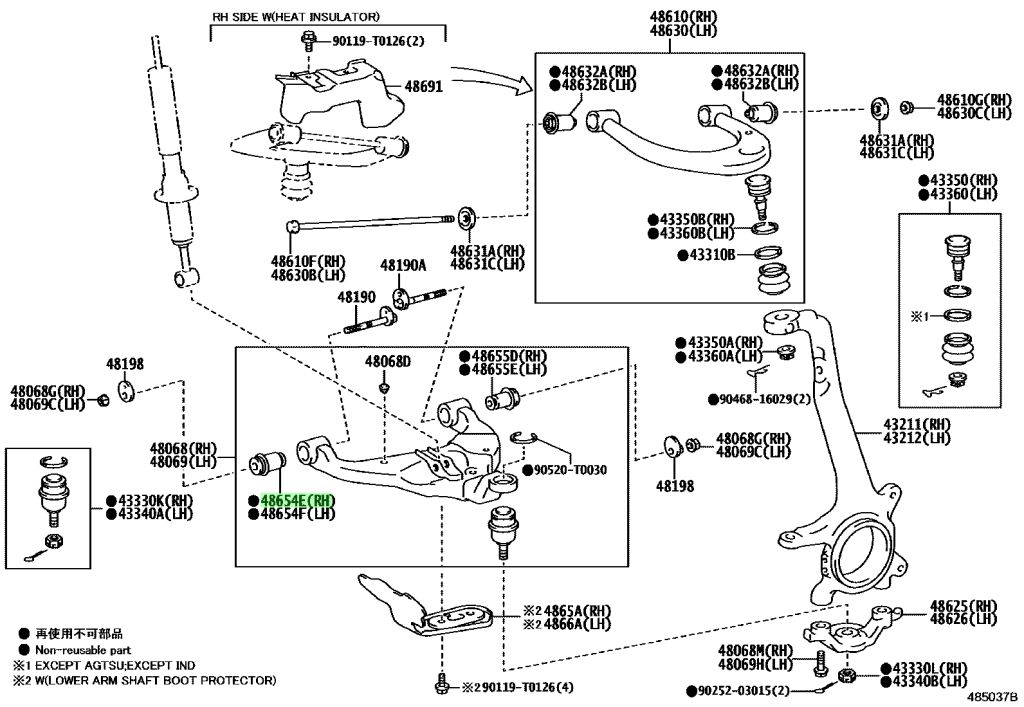 Diagrama de Uso - BUJE, BRAZO INFERIOR TOYOTA 486540K150