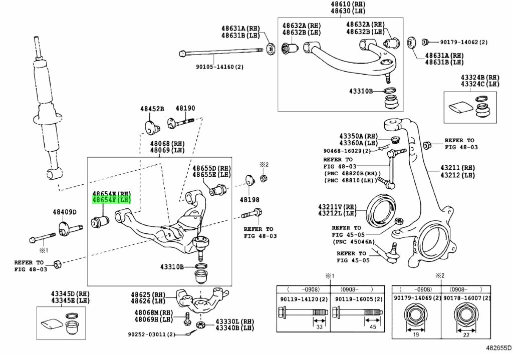 Diagrama de Uso - BUJE DEL BRAZO INFERIOR TOYOTA 4865460030