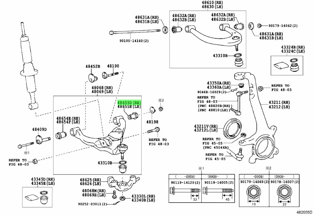 Diagrama de Uso - BUJE DEL BRAZO INFERIOR TOYOTA 4865560030