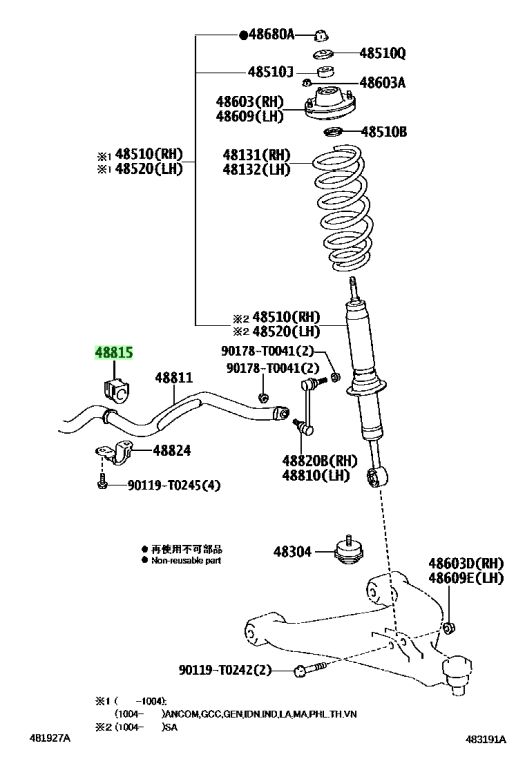Diagrama de Uso - BUJE DE LA BARRA ESTABILIZADORA TOYOTA 488150K040
