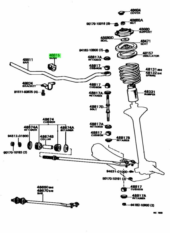Diagrama de Uso - BUJE DE LA BARRA ESTABILIZADORA TOYOTA 4881514140